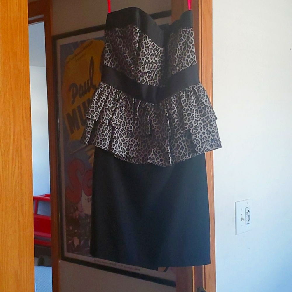 Betsey Johnson 100% Silk Animal Print Peplum Dress